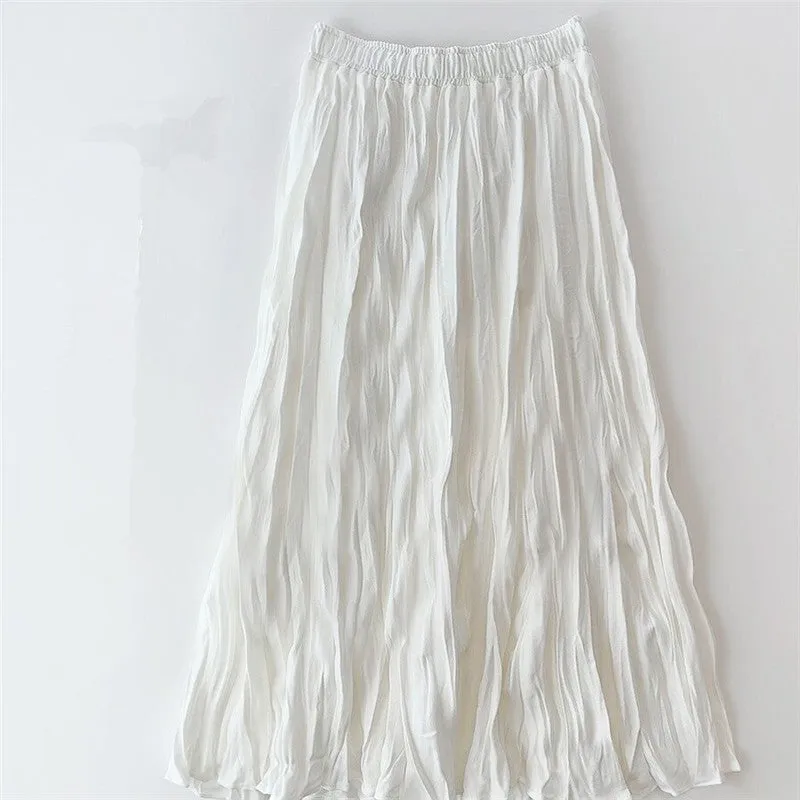 Vintage Pleated Mid-Length A-Line Skirt