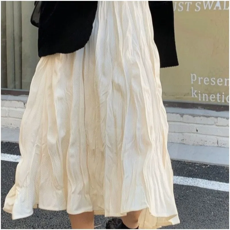 Vintage Pleated Mid-Length A-Line Skirt