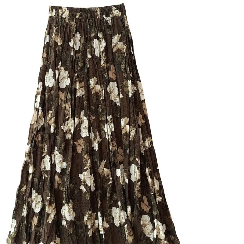 Vintage Printed Pleated Swing Midi Skirt