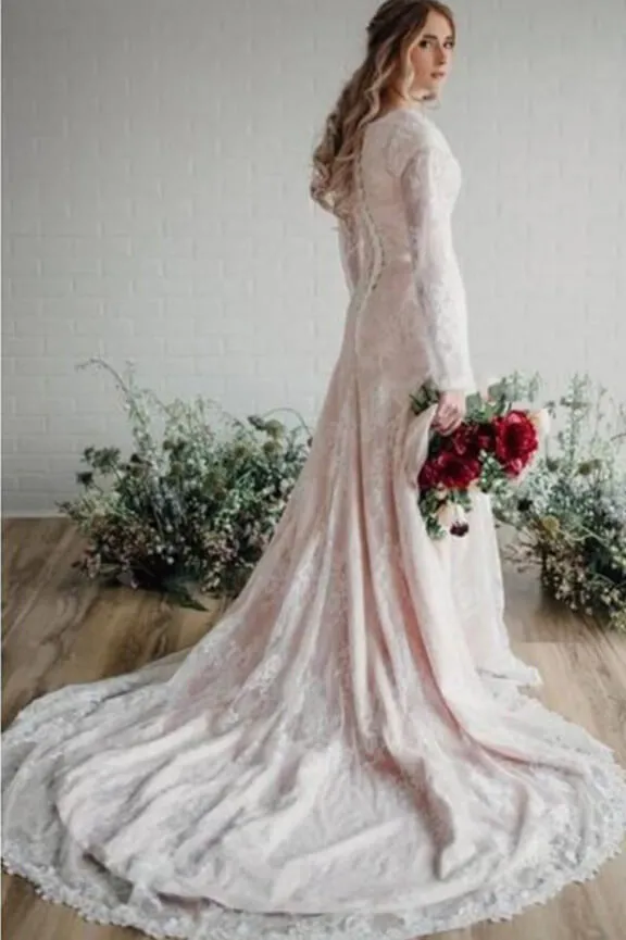 Vintage Rustic Long Sleeve Lace Wedding Dresses Plus Size Wedding Dress, SW394