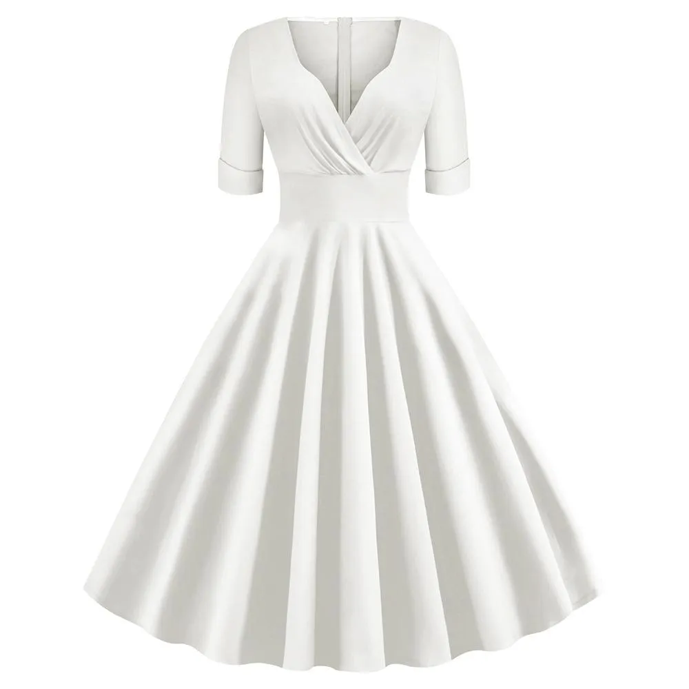 Vintage Short Sleeves V Neck Ball Dresses