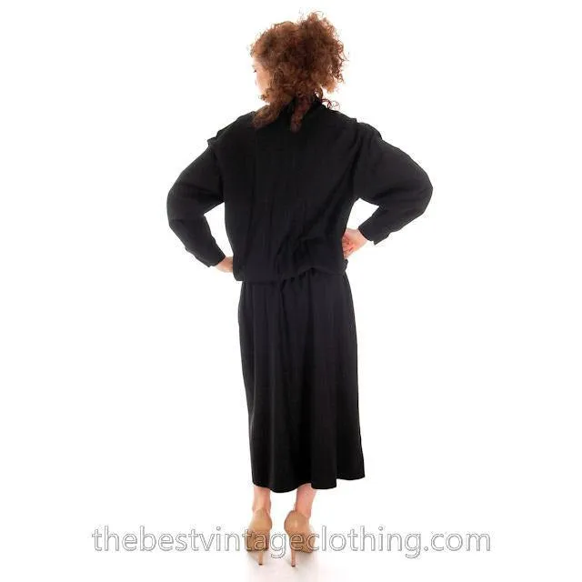 Vintage Vuokko Suomi Finland Black Wool Dropped Waist Dress 1970s