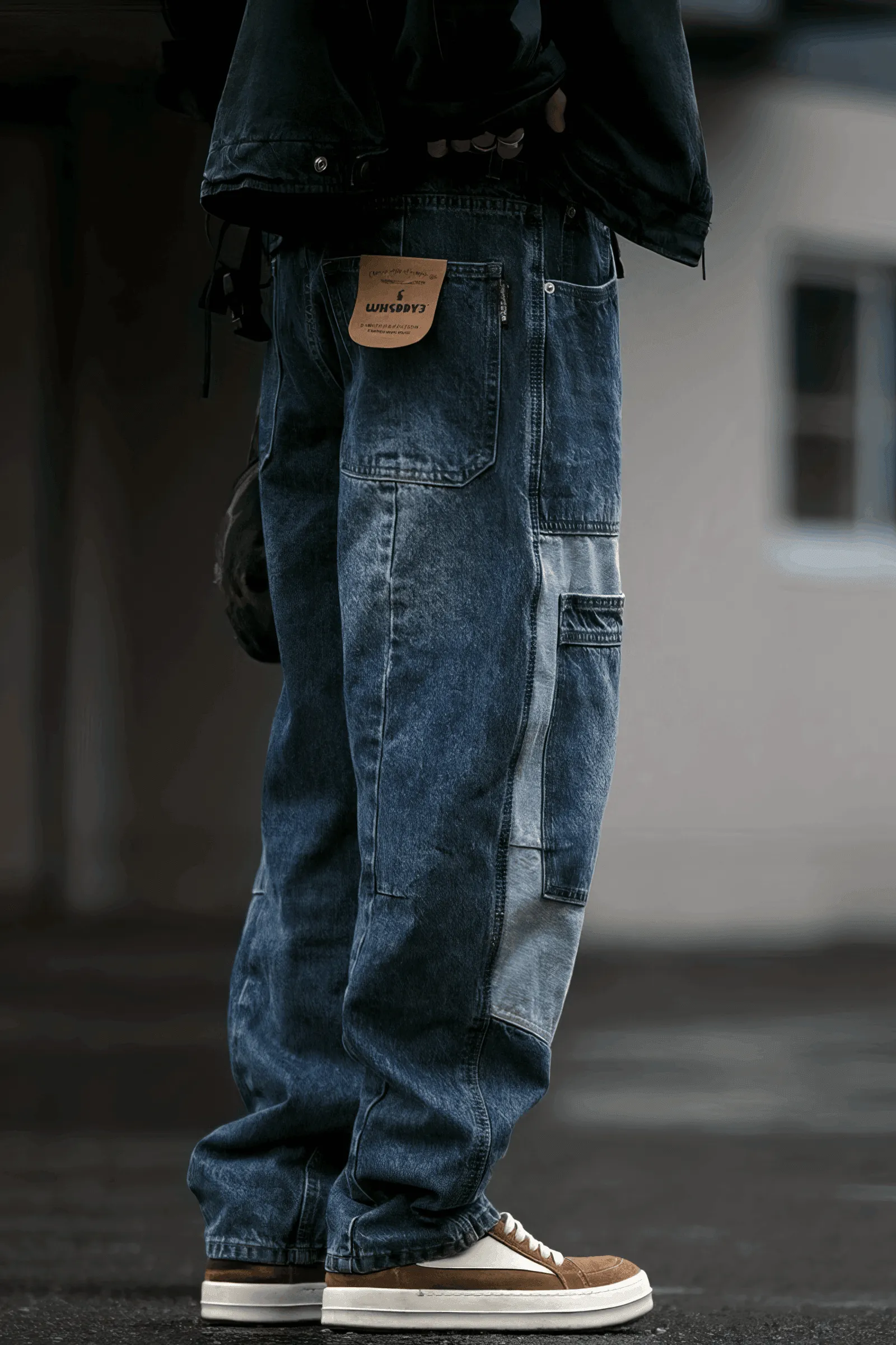 Vintage Washed 15oz Denim Cargo Pants – Loose Fit