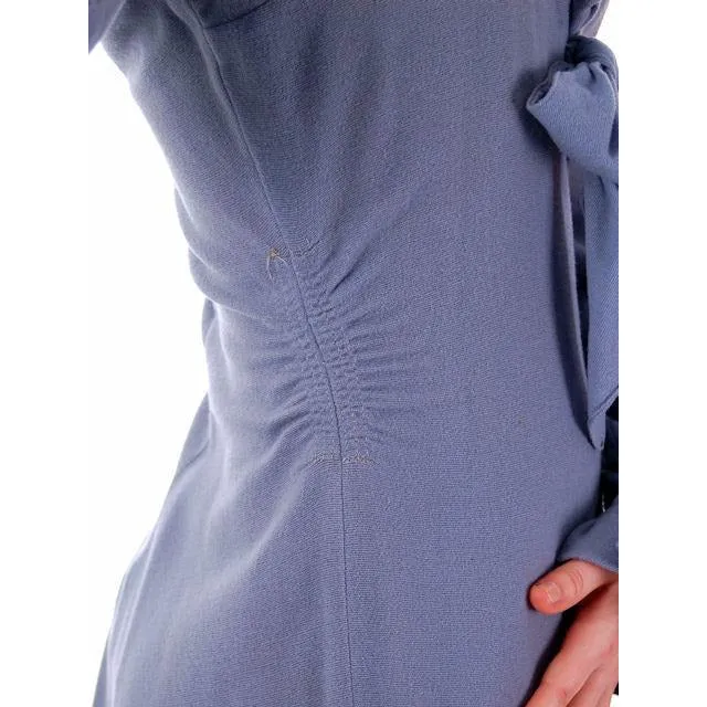 Vintage Wool Dress Gray Blue Early 1940s Small