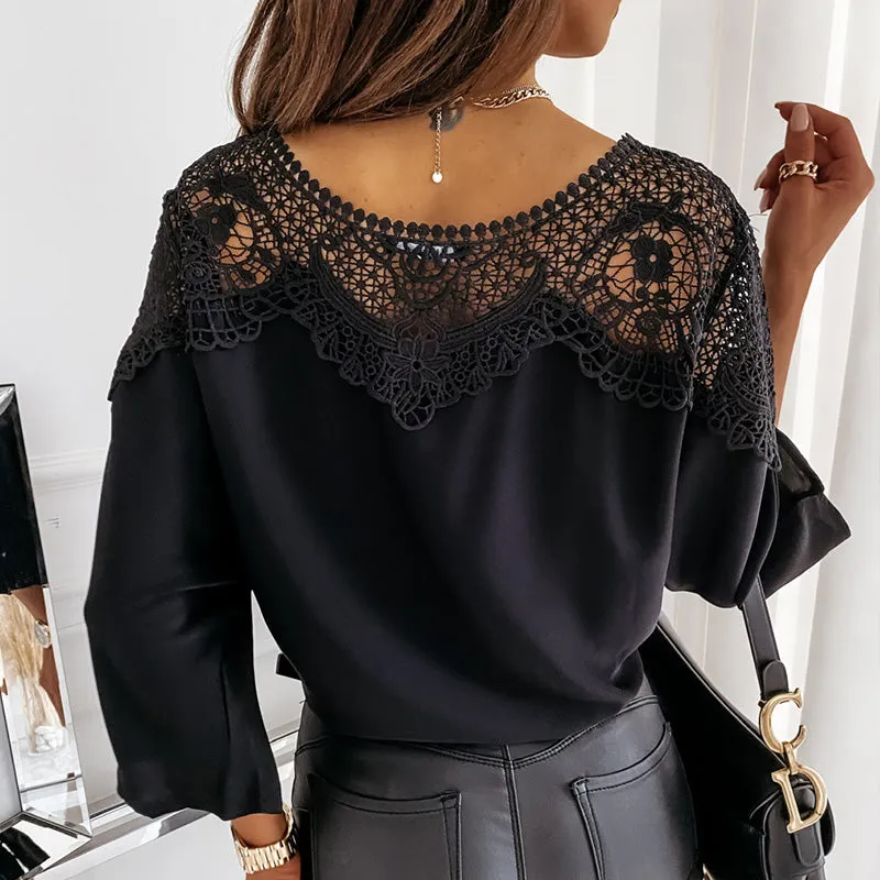 Vivian – Elegant Women's Lacey Shoulder Blouse