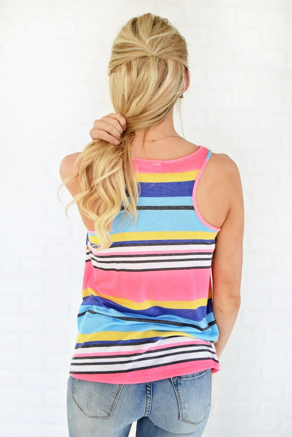 Wander On Tank Top ~ Pink, Blue & Yellow