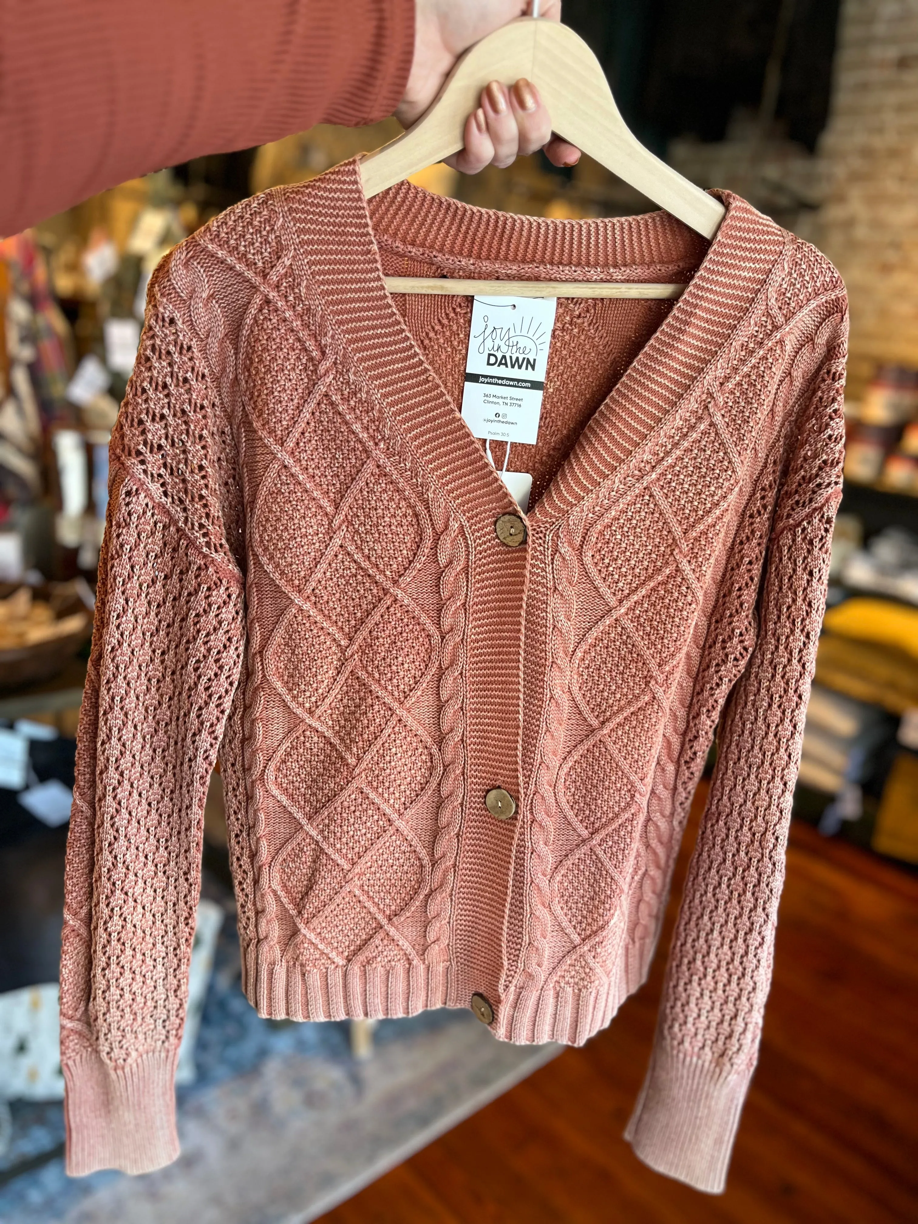 Washed Crop Cardigan- Baked Clay