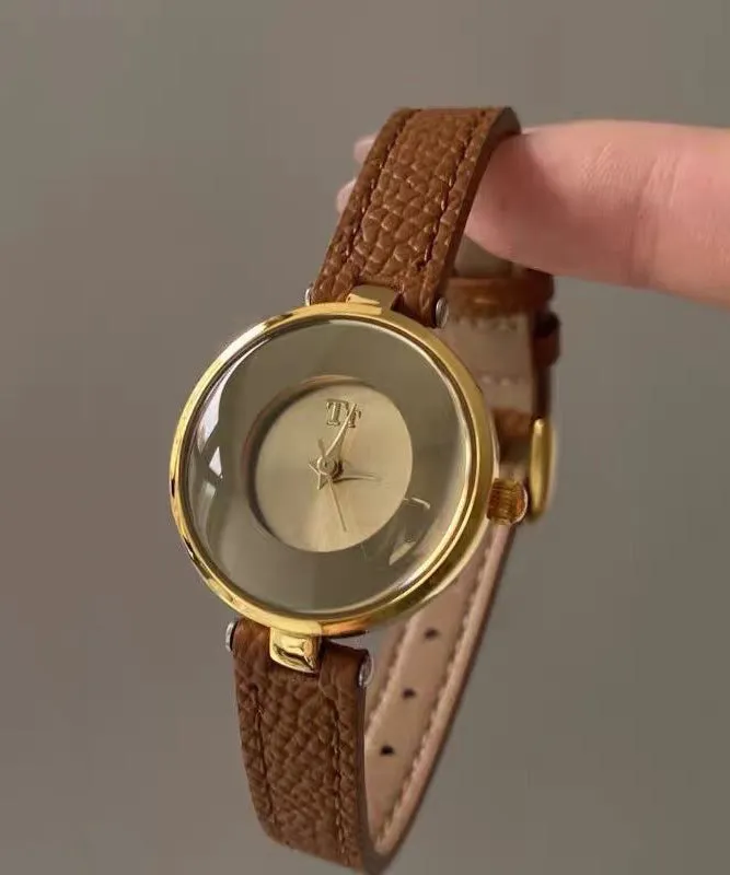 Watches Brown Hardlex Leather Vintage Crystal Alloy