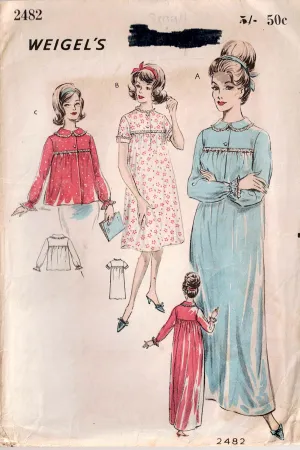 Weigel's 2482 Womens Babydoll Nightgown & Bed Jacket 1960s Vintage Sewing Pattern Bust 32 - 34 inches UNUSED Factory Folded