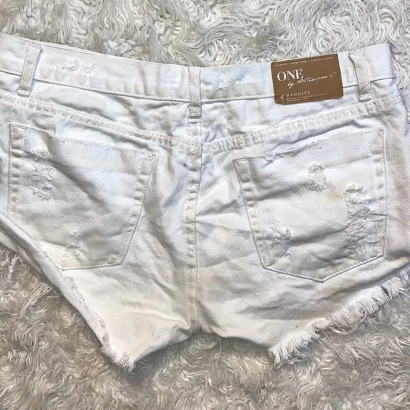 White One Teaspoon Distressed Bronzed Bandit Shorts