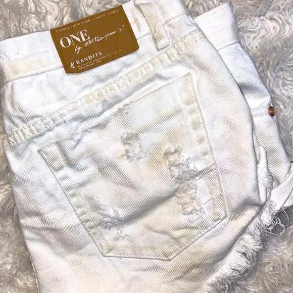 White One Teaspoon Distressed Bronzed Bandit Shorts