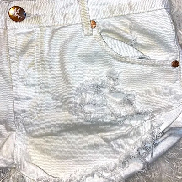 White One Teaspoon Distressed Bronzed Bandit Shorts
