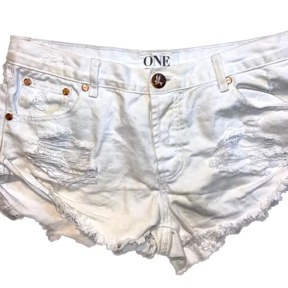 White One Teaspoon Distressed Bronzed Bandit Shorts