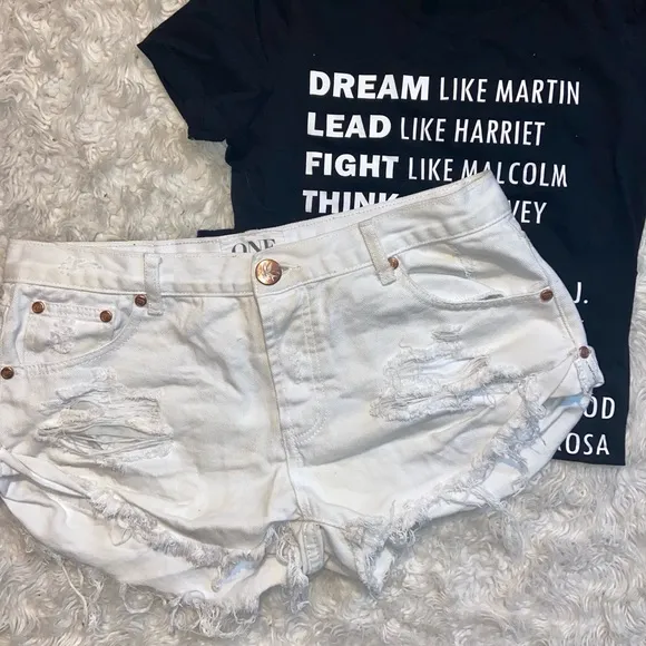 White One Teaspoon Distressed Bronzed Bandit Shorts
