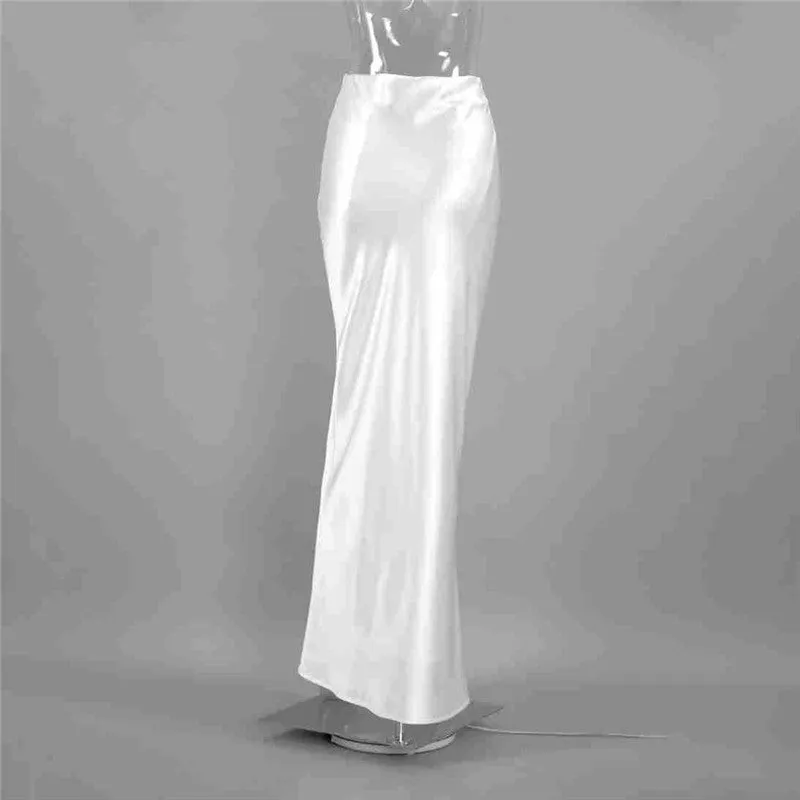 White Satin High Waisted Floor Length Fishtail Skirt