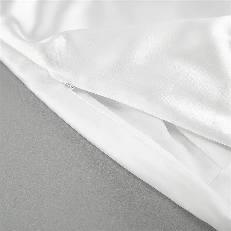 White Satin High Waisted Floor Length Fishtail Skirt