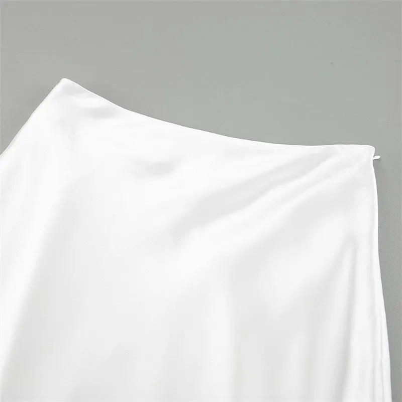 White Satin High Waisted Floor Length Fishtail Skirt