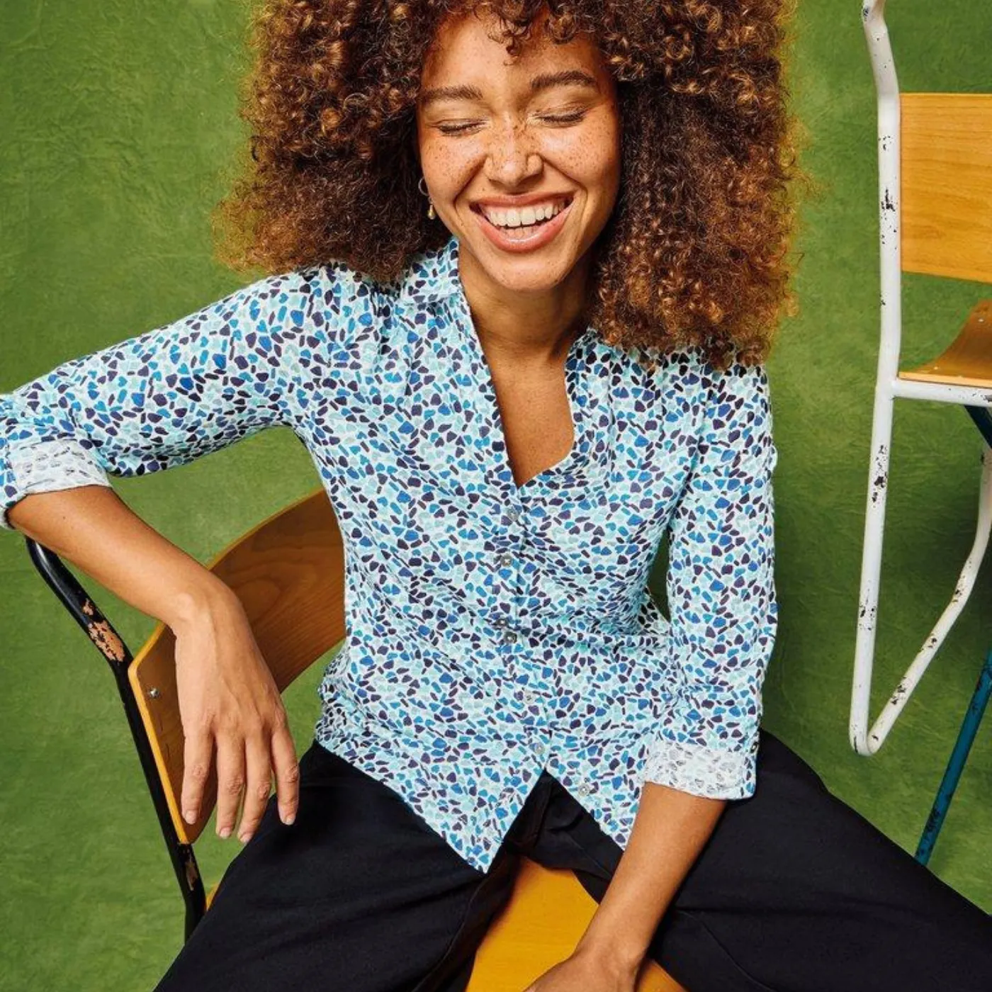 White Stuff Annie Blue Multi Jersey Shirt
