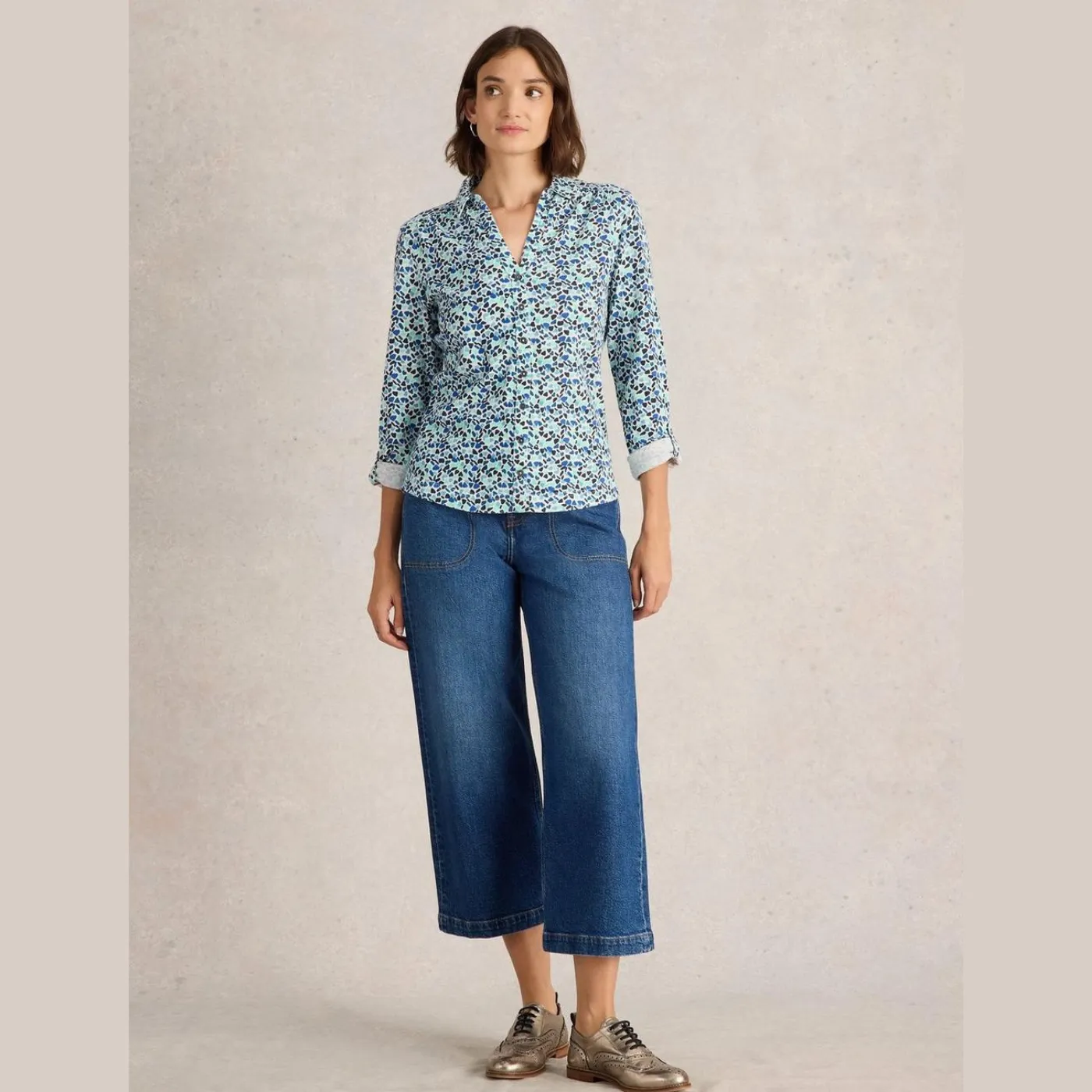 White Stuff Annie Blue Multi Jersey Shirt
