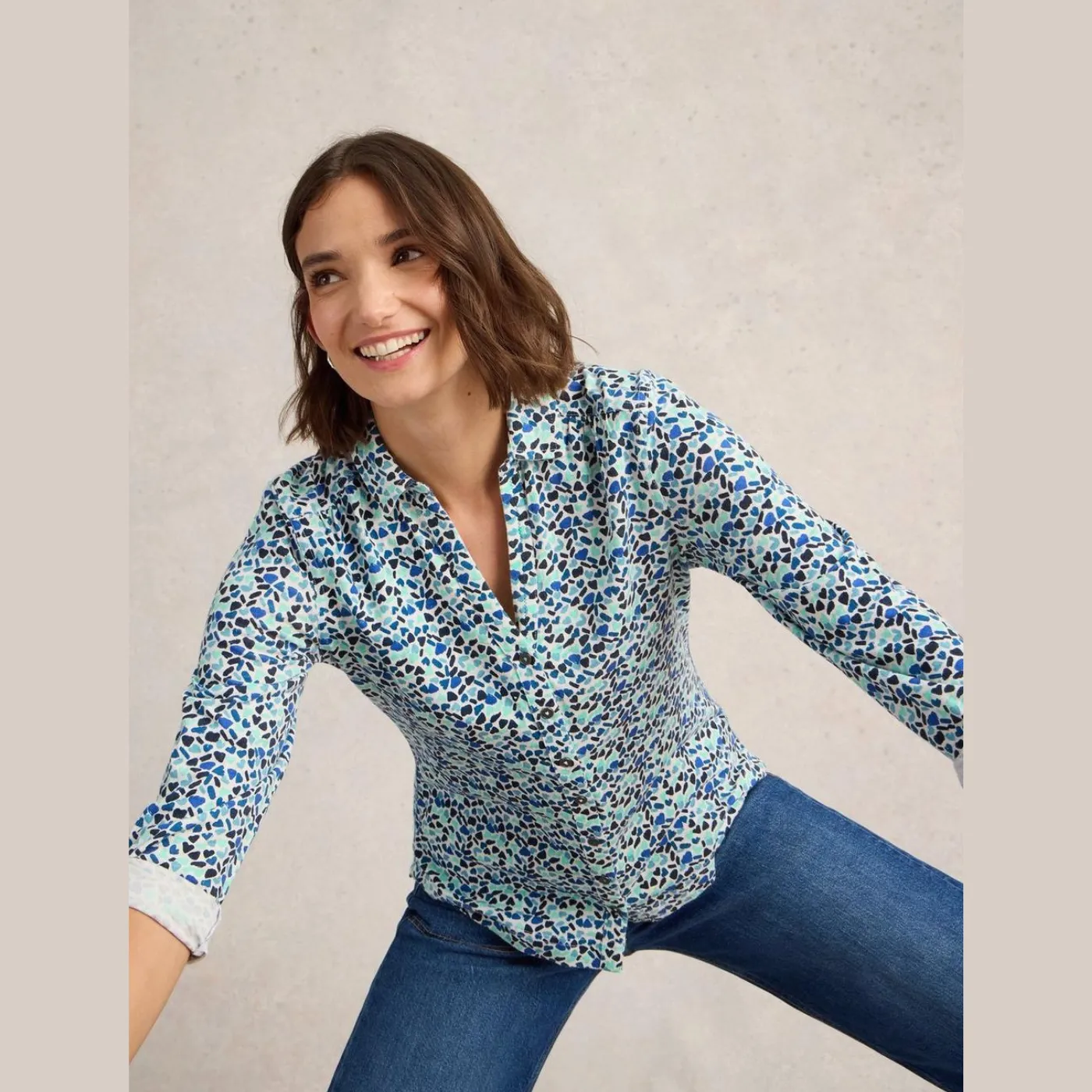 White Stuff Annie Blue Multi Jersey Shirt