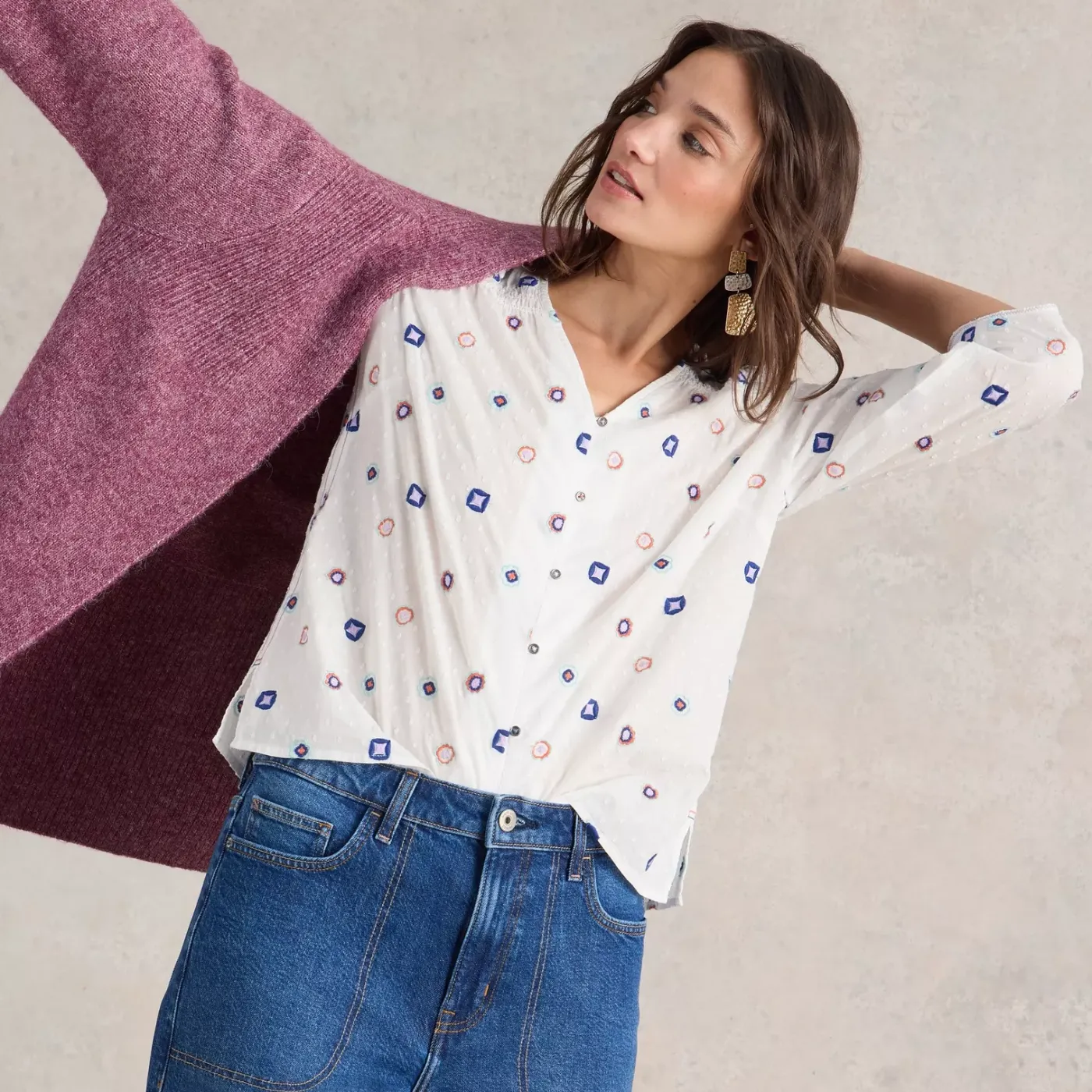 Whitestuff Rae Organic Cotton Top | Ivory