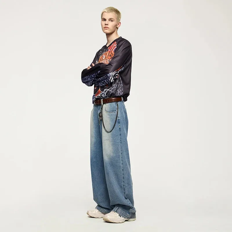 Wide Baggy Washed Straight Jeans
