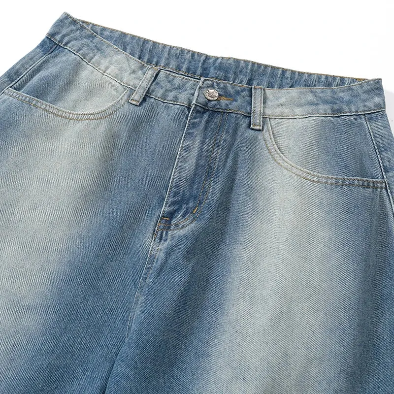 Wide Baggy Washed Straight Jeans