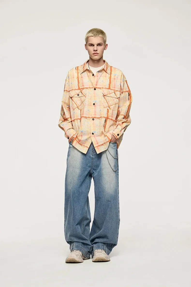 Wide Baggy Washed Straight Jeans
