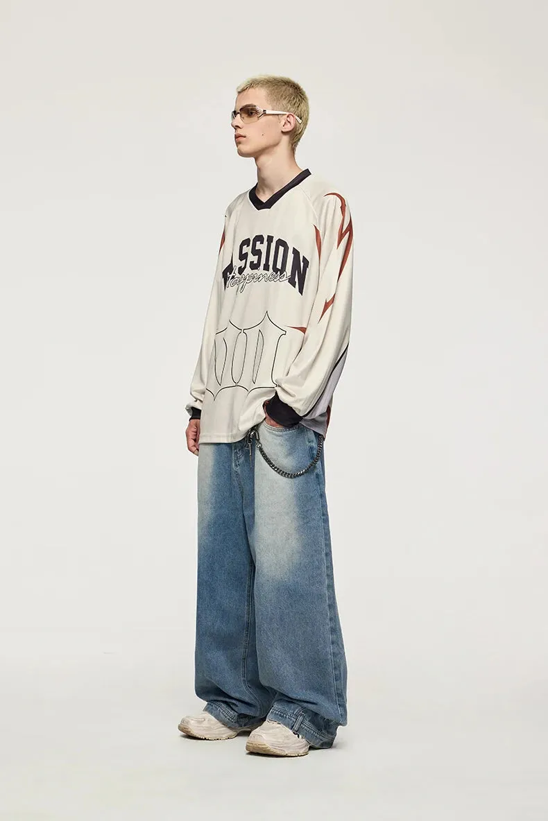 Wide Baggy Washed Straight Jeans