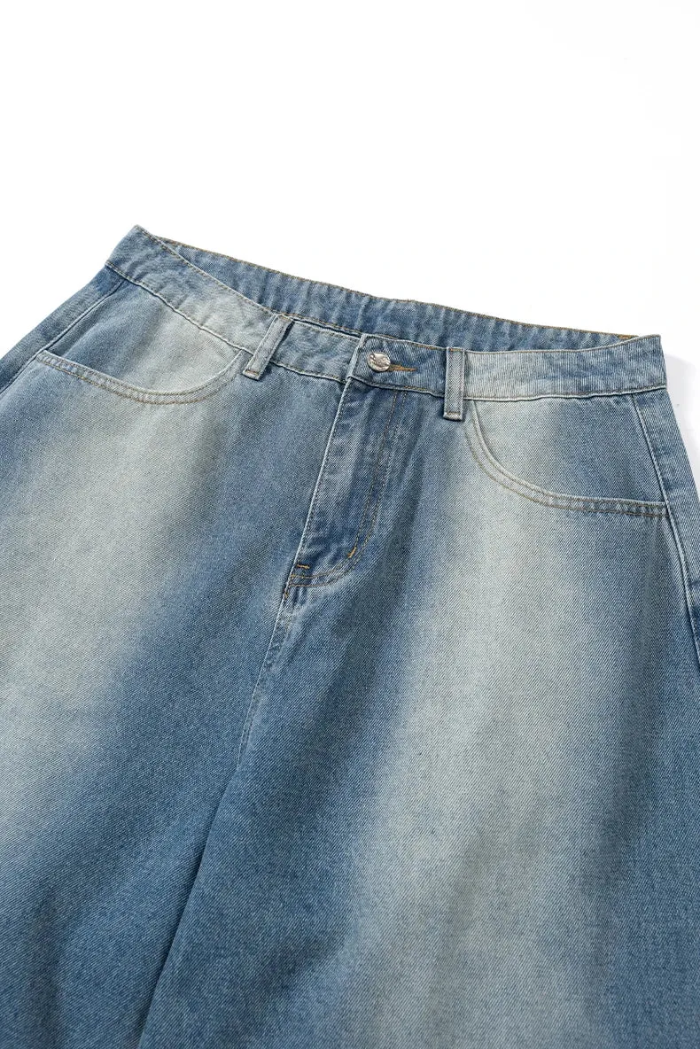 Wide Baggy Washed Straight Jeans