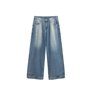 Wide Baggy Washed Straight Jeans