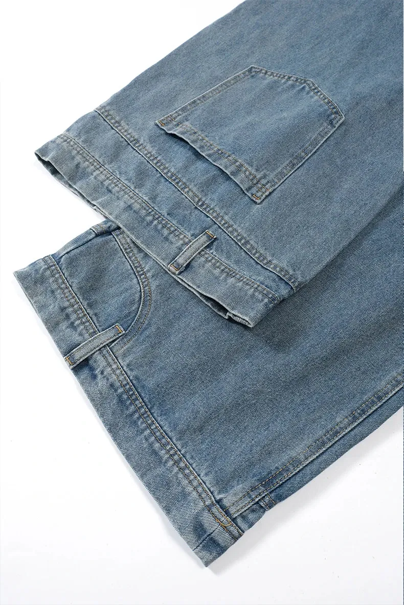 Wide Baggy Washed Straight Jeans