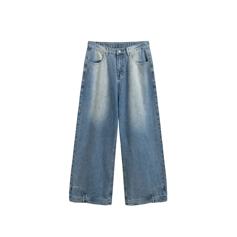 Wide Baggy Washed Straight Jeans