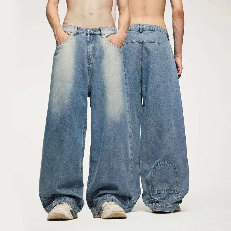Wide Baggy Washed Straight Jeans
