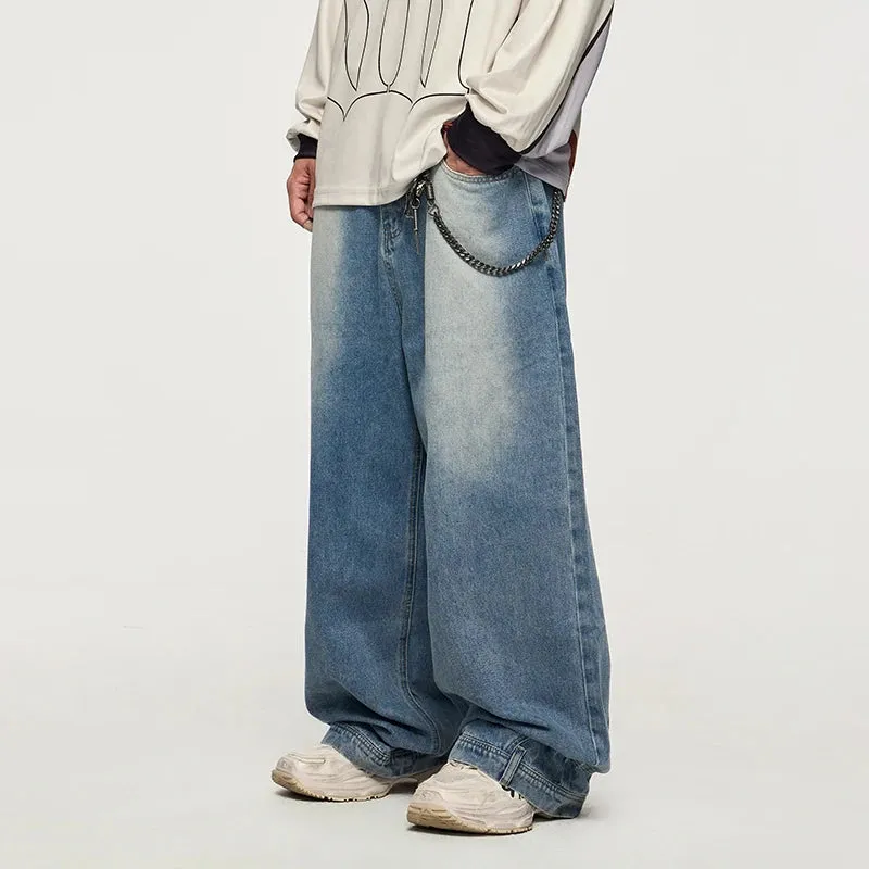 Wide Baggy Washed Straight Jeans
