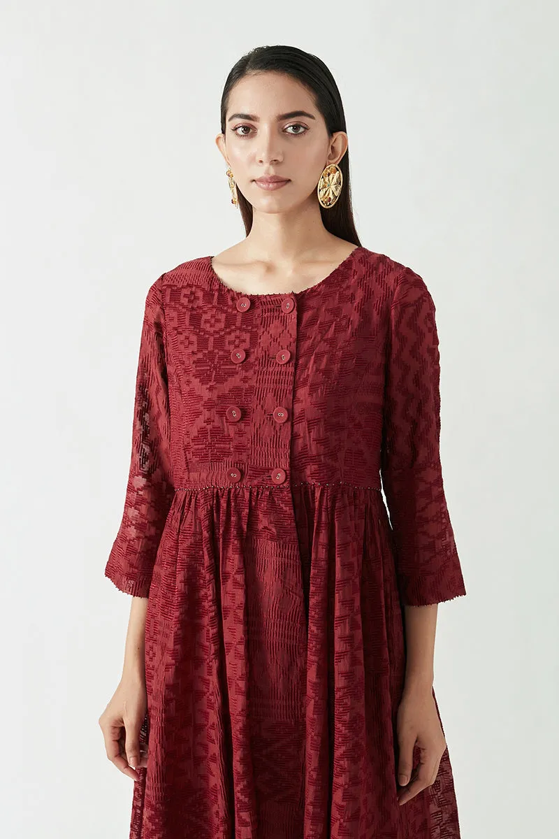 Wine Eissa Embroidered Kurta Set