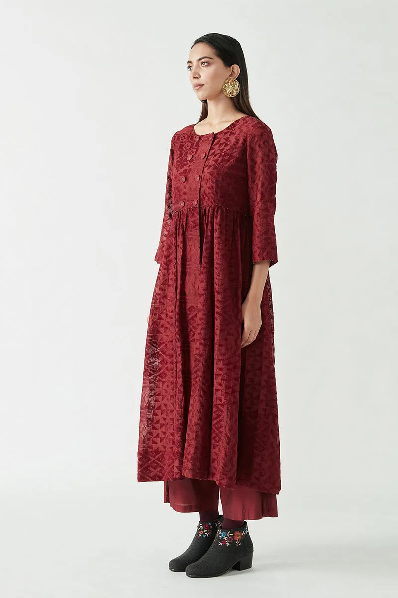 Wine Eissa Embroidered Kurta Set