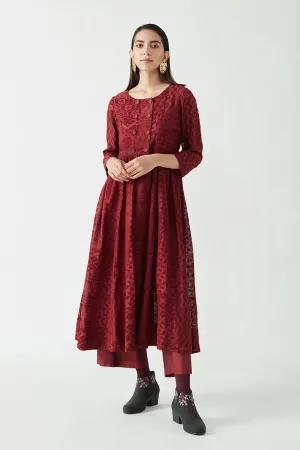 Wine Eissa Embroidered Kurta Set