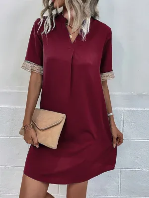 Wine V Neck A-Line Tunic Dress