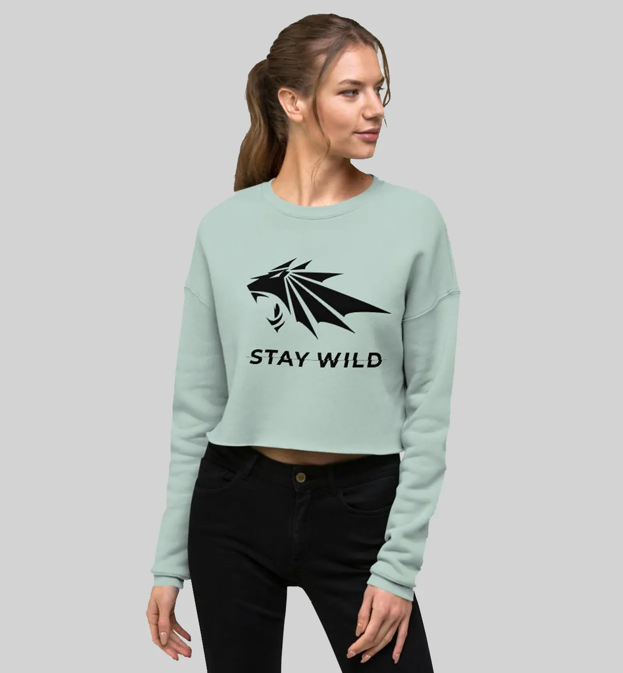Women Activewear UI Stay Wild Lion Crop Sweatshirt