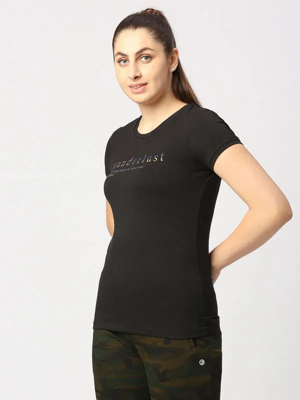 Women Black Solid Sports Top - Balance Tee-BK