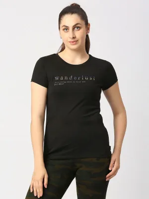 Women Black Solid Sports Top - Balance Tee-BK