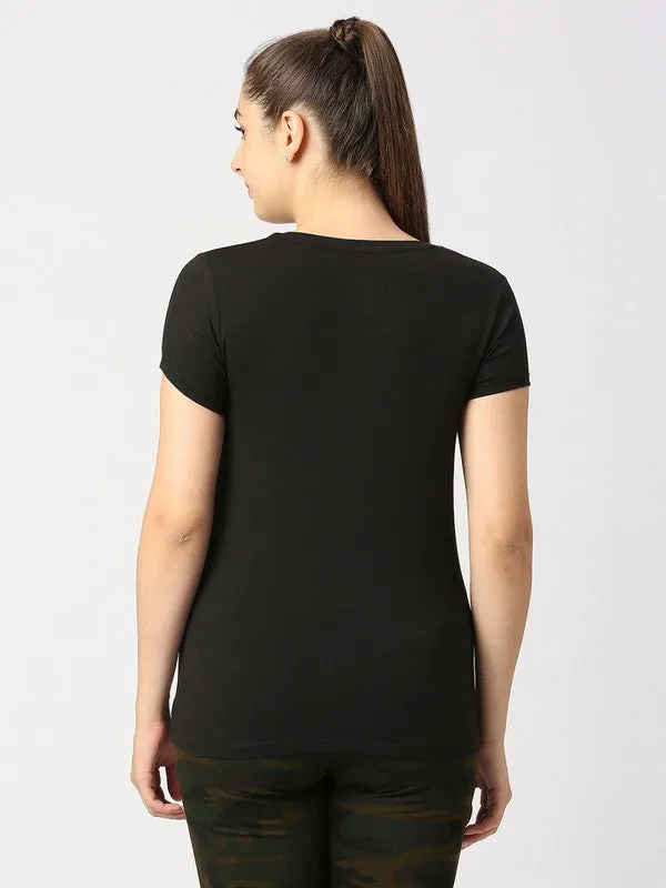 Women Black Solid Sports Top - Balance Tee-BK