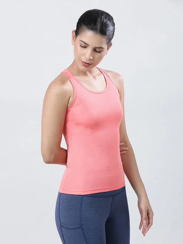 Women Coral Pink Solid Top-RACER BACK MK-CP