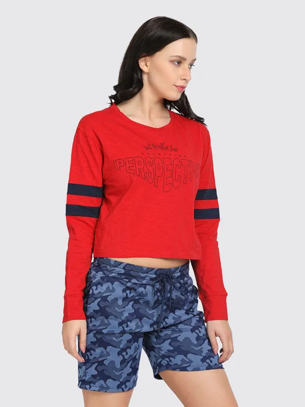 Women Crimson Red Printed Tops & T-Shirts BOUNDLESS TOP-Crimson-Red