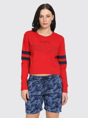 Women Crimson Red Printed Tops & T-Shirts BOUNDLESS TOP-Crimson-Red