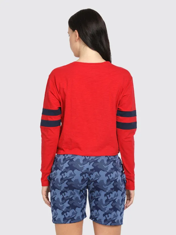 Women Crimson Red Printed Tops & T-Shirts BOUNDLESS TOP-Crimson-Red