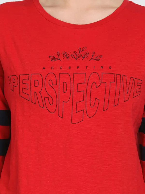 Women Crimson Red Printed Tops & T-Shirts BOUNDLESS TOP-Crimson-Red