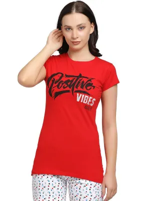 Women Crimson Red Regular Fit Solid Top - CREW NECK TEE PRINT-CR-1
