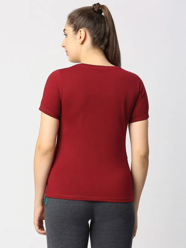Women Maroon Solid Top - Crescent Crew-MR